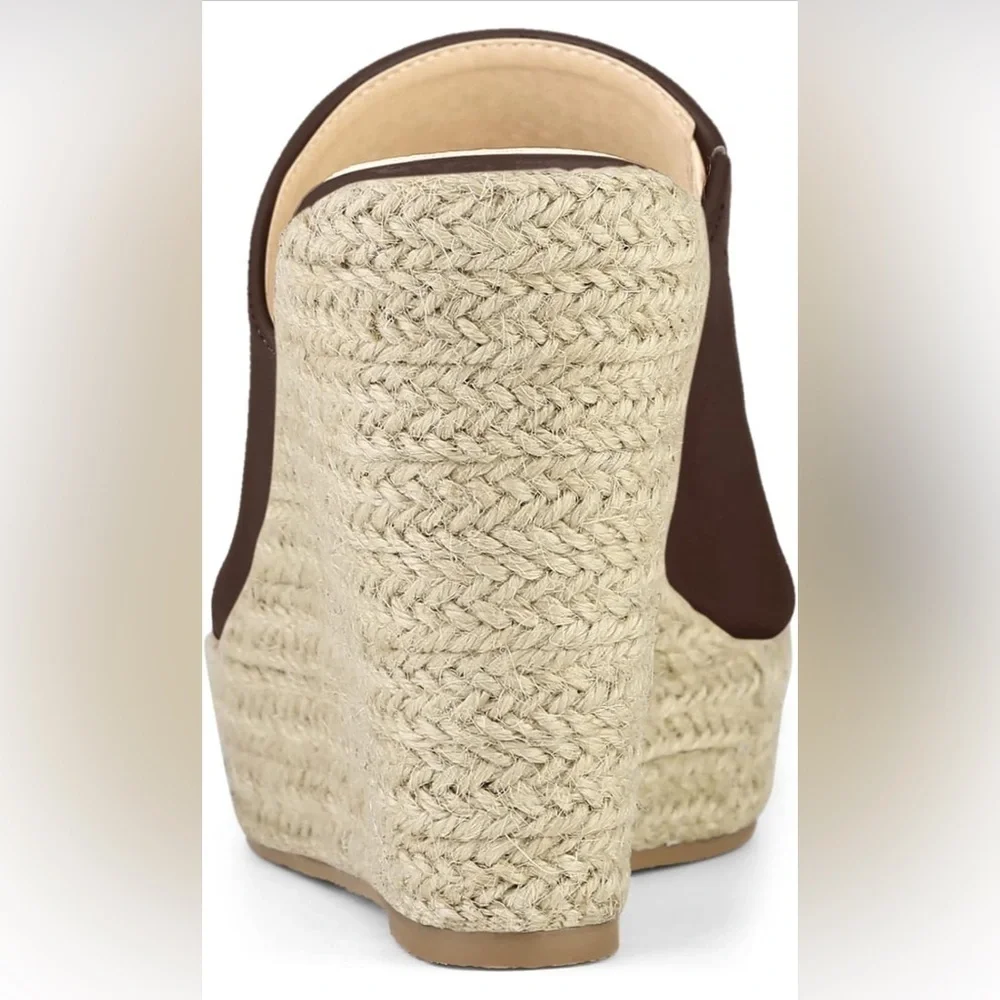 Allegra K Slip on Platform Sandals Espadrilles Wedges Slides Mules, Coffee 9